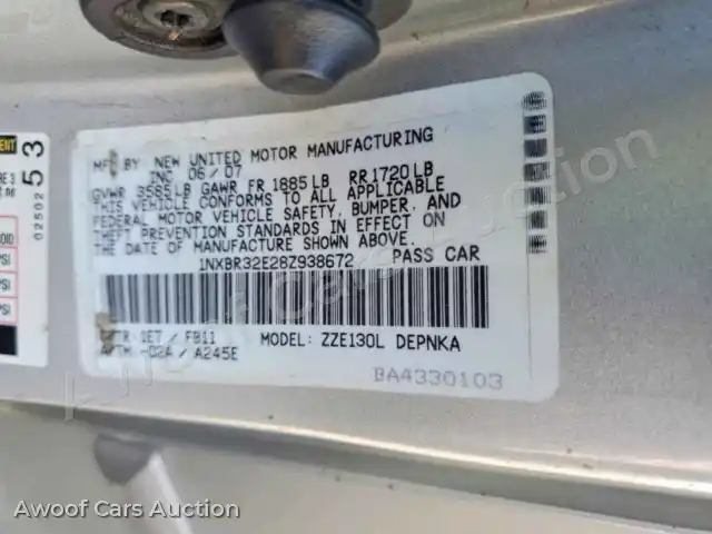 2008 Toyota Corolla LE 1NXBR32E28Z938672 — hoton gwanjo Copart na 12
