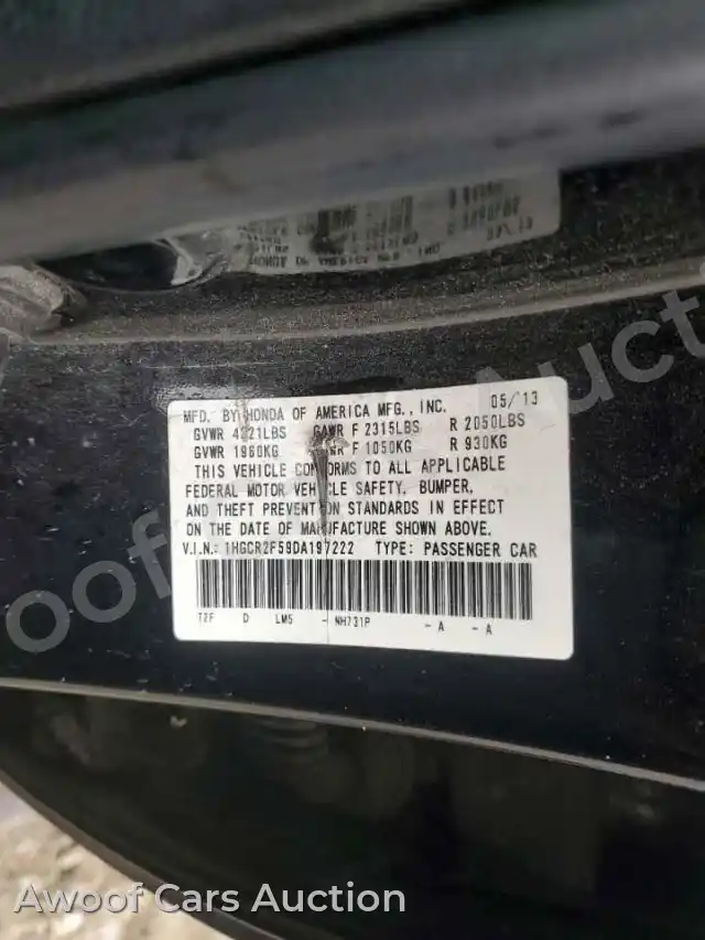 2013 Honda Accord 1HGCR2F59DA197222 — hoton gwanjo Copart na 12