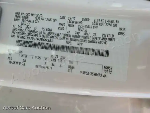 2017 Ford Escape 1FMCU0J91HUE09252 — Copart auction photo 14