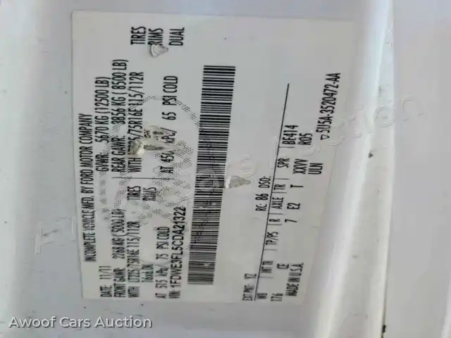 2012 Ford ALL Models 1FDWE3FL5CDA21322 — hoton gwanjo Copart na 12