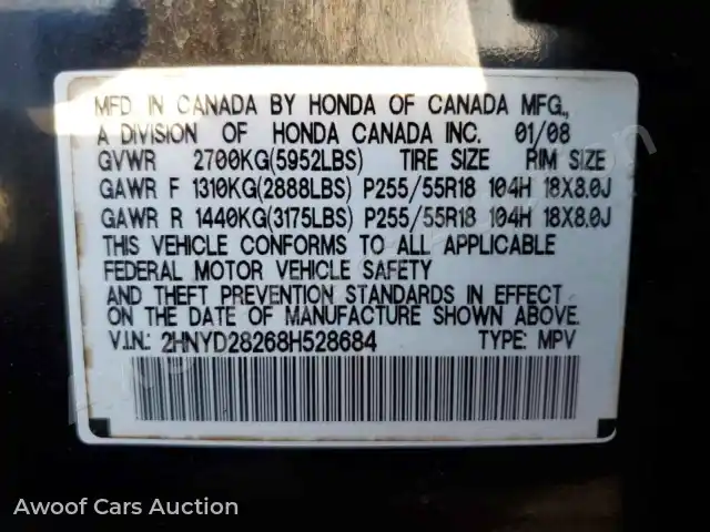 2008 Acura MDX 2HNYD28268H528684 — Copart auction photo 13
