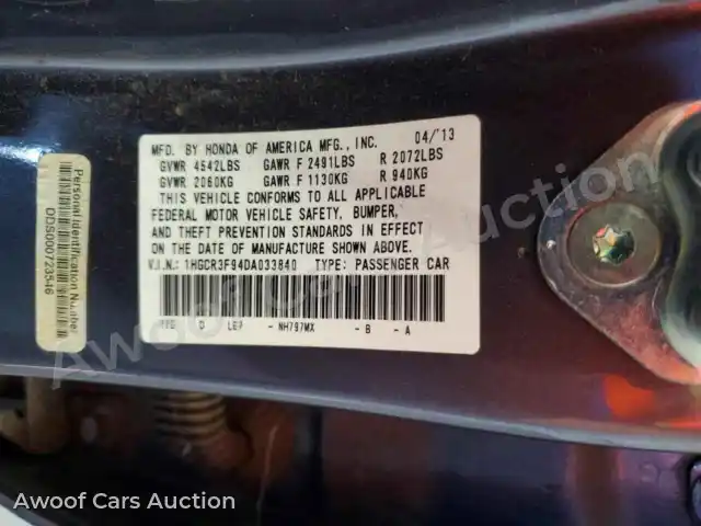 2013 Honda Accord 1HGCR3F94DA033840 — Copart auction photo 13