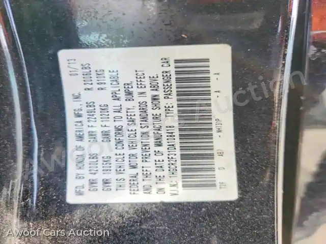 2013 Honda Accord 1HGCR2F31DA108418 — hoton gwanjo Copart na 13