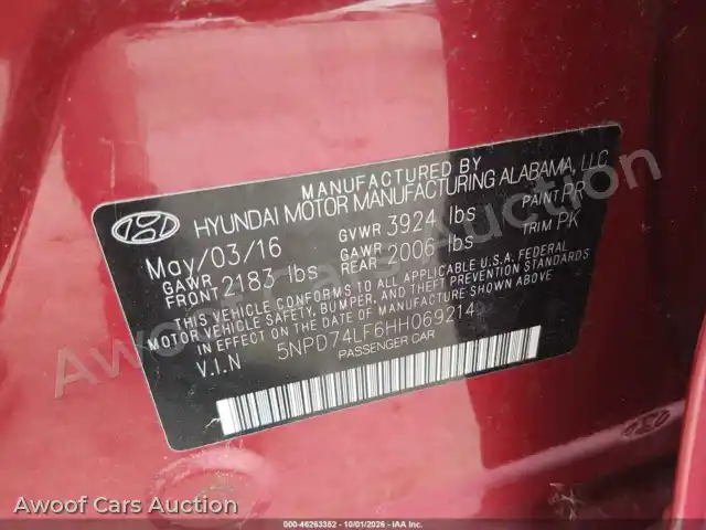 2017 Hyundai Elantra 5NPD74LF6HH069214 — Iaai auction photo 9