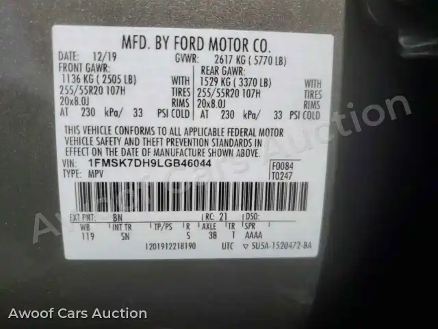 2020 Ford Explorer 1FMSK7DH9LGB46044 — photo 13 de la vente Copart