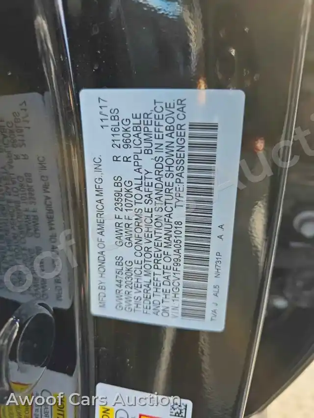 2018 Honda Accord 1HGCV1F99JA051018 — photo 15 de la vente Manheim