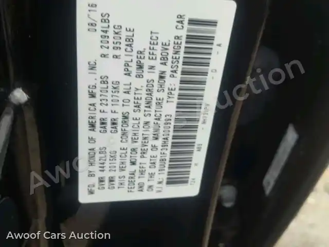 2017 Acura TLX 19UUB1F39HA000993 — Copart auction photo 10