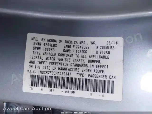 2017 Honda Accord 1HGCR2F33HA030147 — Iaai auction photo 9