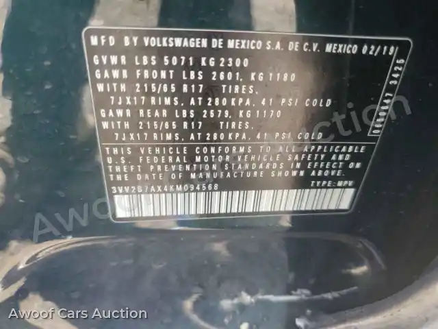 2019 Volkswagen Tiguan 3VV2B7AX4KM094568 — Copart auction photo 13