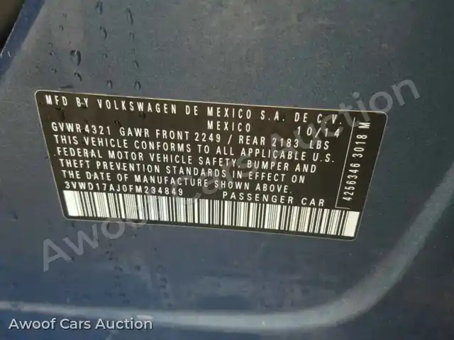 2015 Volkswagen Jetta 3VWD17AJ0FM234849 — hoton gwanjo Copart na 10