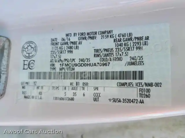 2017 Ford Escape 1FMCU9GD0HUA70967 — photo 13 de la vente Copart