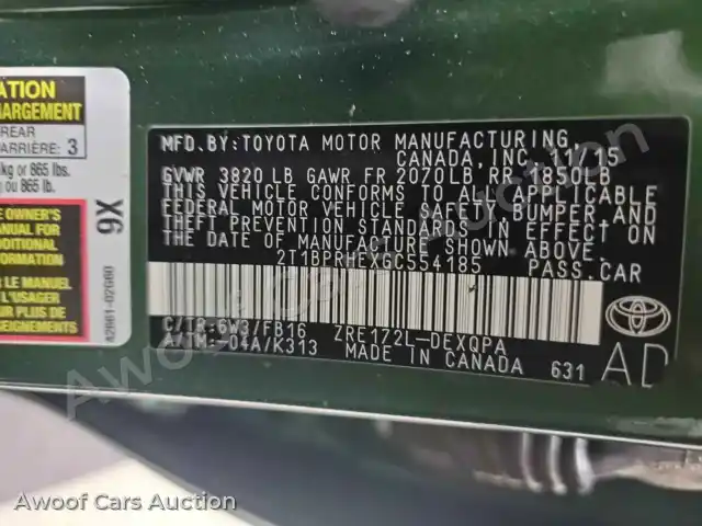 2016 Toyota Corolla 2T1BPRHEXGC554185 — Manheim auction photo 15