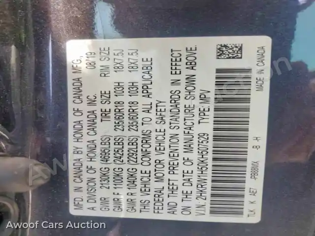 2019 Honda CRV 2HKRW1H50KH507529 — Copart auction photo 13