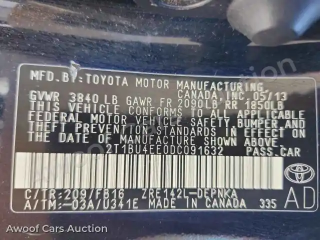 2013 Toyota Corolla 2T1BU4EE0DC091632 — Copart auction photo 13
