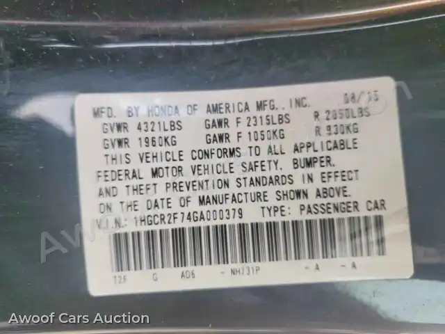2016 Honda Accord 1HGCR2F74GA000379 — Copart auction photo 13