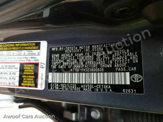 2014 Toyota Camry 4T1BF1FK5EU800939 — Manheim auction photo 6