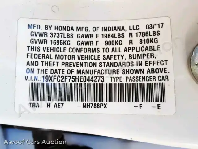 2017 Honda Civic 19XFC2F75HE044273 — Copart auction photo 10