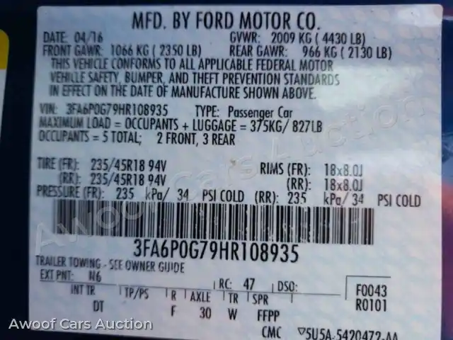 2017 Ford Fusion 3FA6P0G79HR108935 — Copart auction photo 10