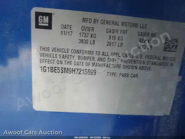 2017 Chevrolet Cruze 1G1BE5SM9H7215699 — hoton gwanjo Iaai na 9