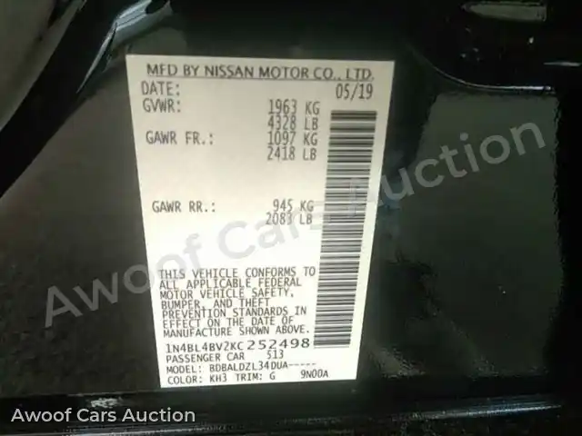 2019 Nissan Altima 1N4BL4BV2KC252498 — Manheim auction photo 6