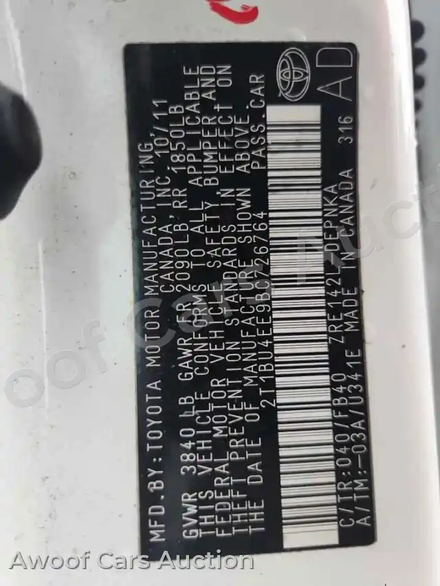 2011 Toyota Corolla 2T1BU4EE9BC726764 — photo 12 de la vente Copart
