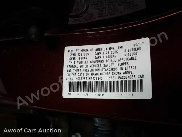 2017 Honda Accord 1HGCR2F71HA228843 — Manheim auction photo 11