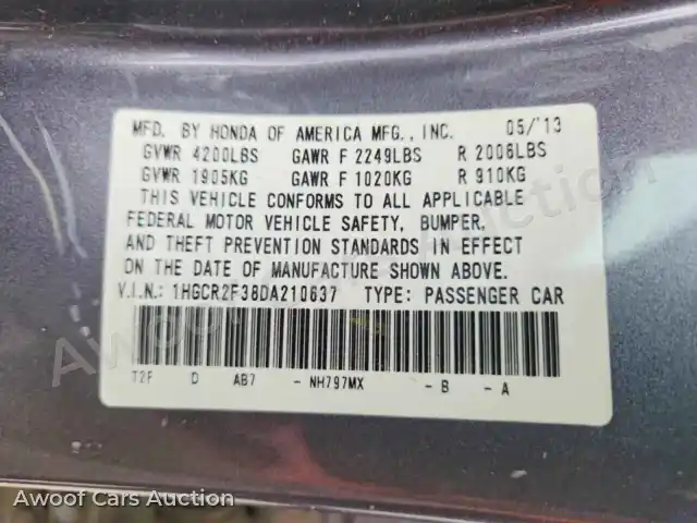 2013 Honda Accord 1HGCR2F38DA210637 — Copart auction photo 13