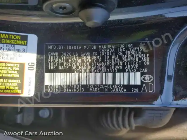 2016 Toyota Corolla 2T1BURHEXGC573313 — Copart auction photo 12