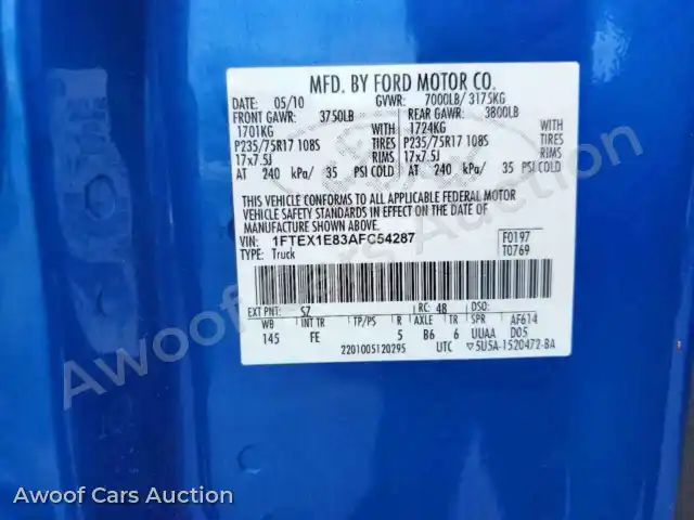 2010 Ford F150 1FTEX1E83AFC54287 — Copart auction photo 12