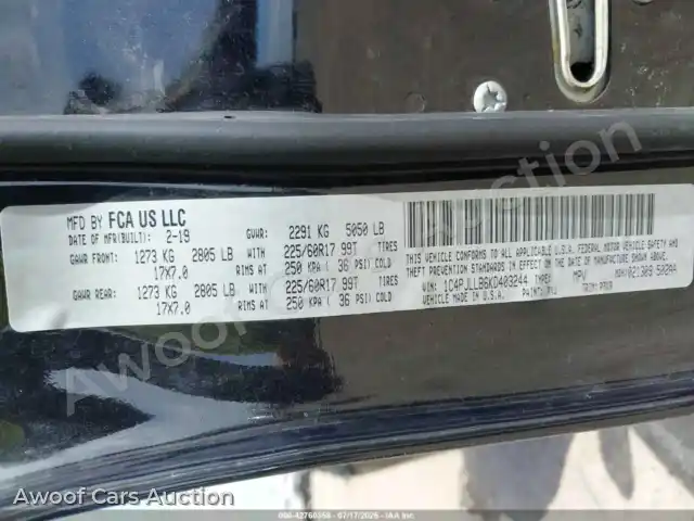 2019 Jeep Cherokee 1C4PJLLB6KD403244 — Iaai auction photo 9