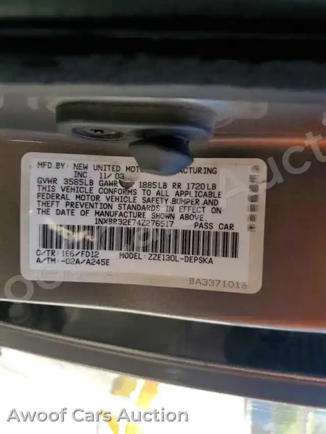 2004 Toyota Corolla 1NXBR32E74Z276517 — hoton gwanjo Copart na 12