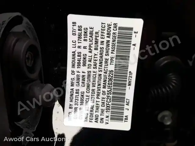 2018 Honda Civic LX 19XFC2F55JE036226 — Copart auction photo 10