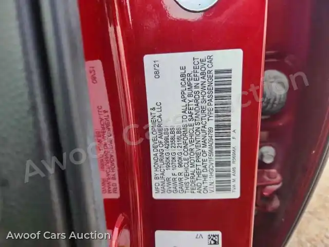 2021 Honda Accord 1HGCV1F59MA094789 — Copart auction photo 12