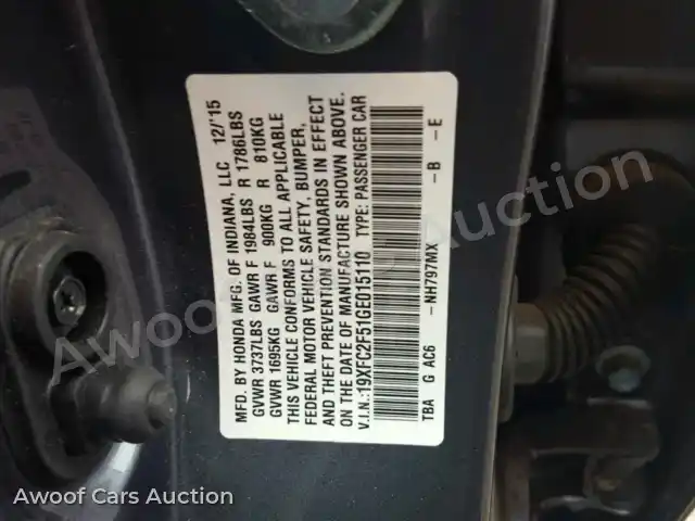 2016 Honda Civic LX 19XFC2F51GE015110 — Copart auction photo 10