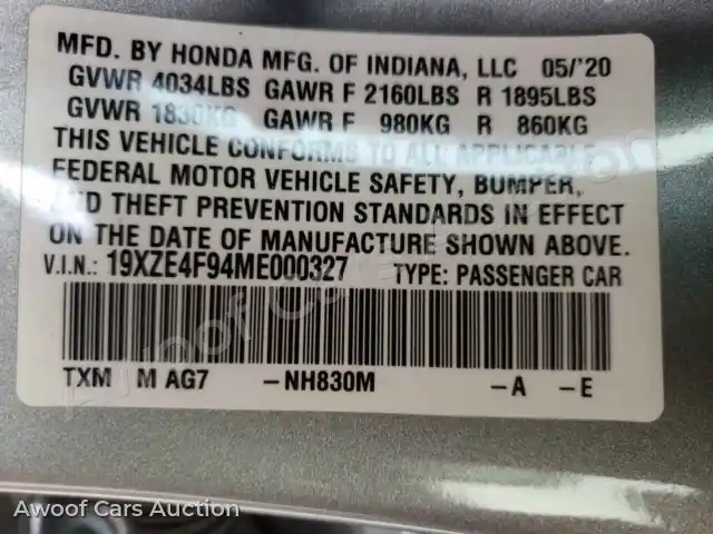 2021 Honda Insight 19XZE4F94ME000327 — Copart auction photo 10