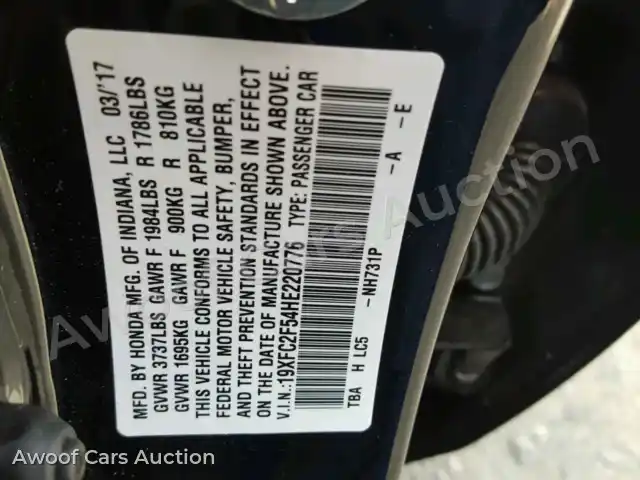 2017 Honda Civic 19XFC2F54HE220776 — Copart auction photo 10