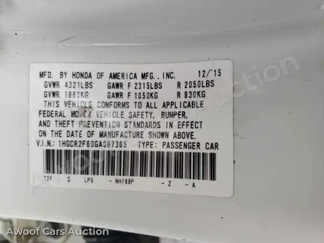 2016 Honda Accord 1HGCR2F60GA087365 — Manheim auction photo 32