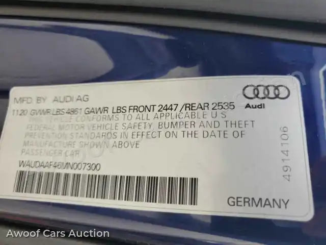 2021 Audi A4 WAUDAAF46MN007300 — hoton gwanjo Copart na 12