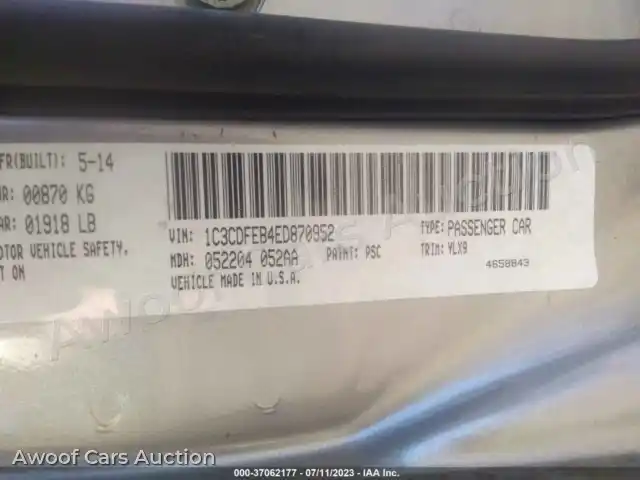 2014 Dodge Dart 1C3CDFEB4ED870952 — Iaai auction photo 9