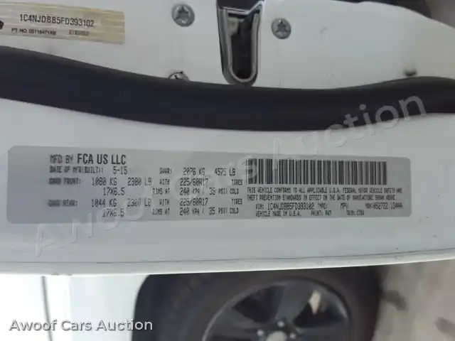 2015 Jeep Compass 1C4NJDBB5FD393102 — hoton gwanjo Copart na 10