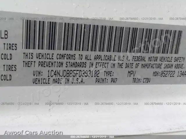 2015 Jeep Compass 1C4NJDBB5FD393102 — hoton gwanjo Iaai na 9