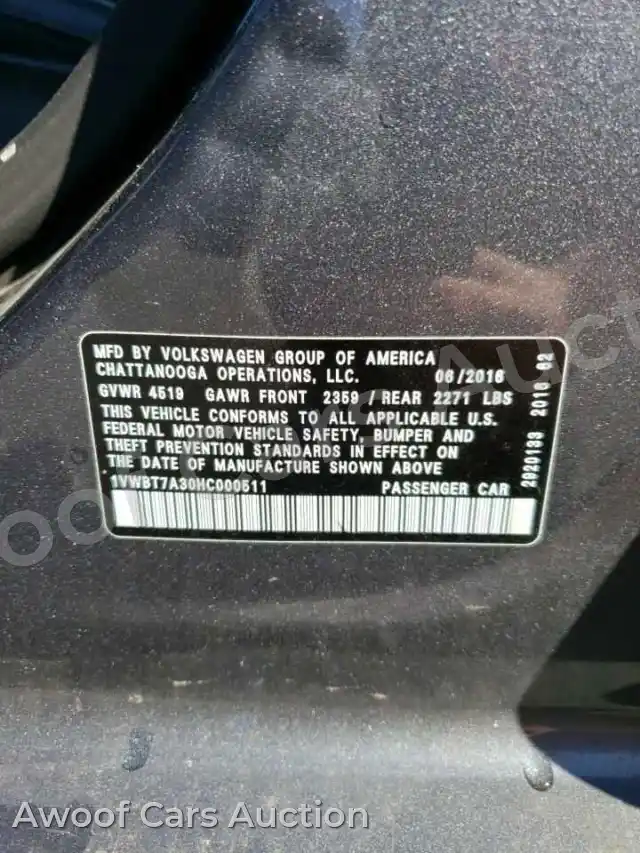 2017 Volkswagen Passat 1VWBT7A30HC000511 — photo 12 de la vente Copart