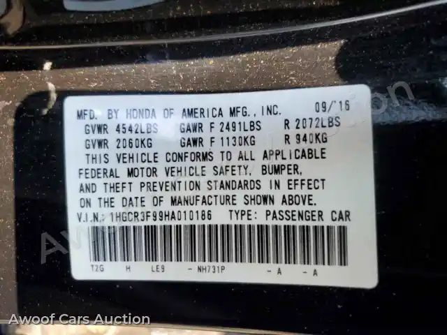 2017 Honda Accord 1HGCR3F99HA010186 — Copart auction photo 12
