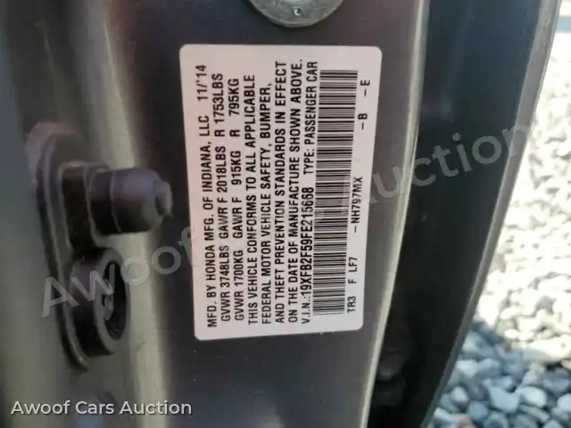 2015 Honda Civic 19XFB2F59FE215668 — hoton gwanjo Copart na 13