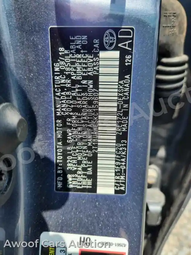 2019 Toyota Corolla 2T1BURHE5KC159607 — Copart auction photo 12