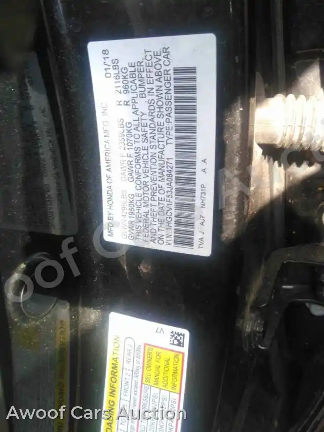 2018 Honda Accord 1HGCV1F53JA084271 — photo 11 de la vente Manheim