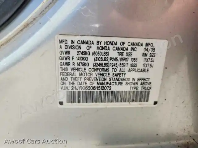 2006 Honda Ridgeline 2HJYK16506H512072 — Copart auction photo 12