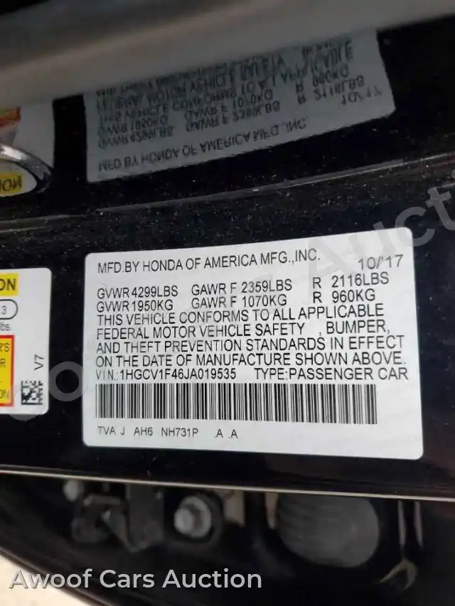 2018 Honda Accord 1HGCV1F46JA019535 — photo 13 de la vente Copart