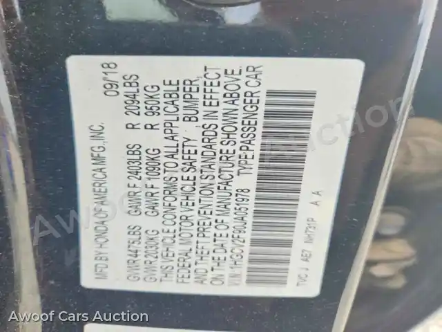 2018 Honda Accord 1HGCV2F90JA051978 — hoton gwanjo Copart na 12