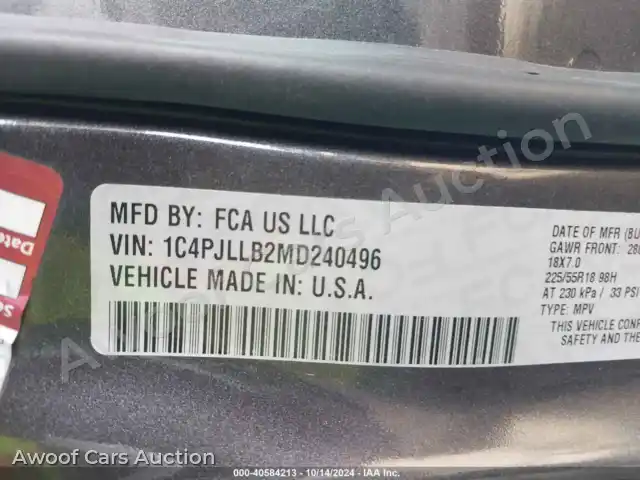 2021 Jeep Cherokee 1C4PJLLB2MD240496 — photo 9 de la vente Iaai